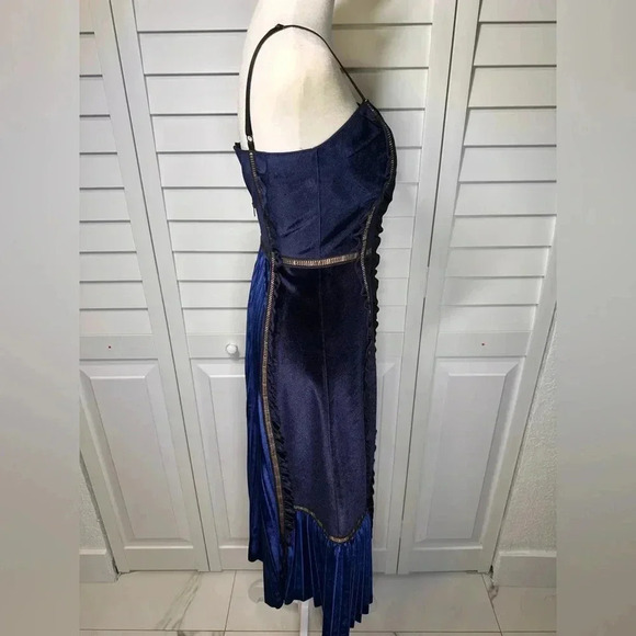 Self Portrait SZ 0 Blue Velvet Paneled Dress - Picture 6 of 14